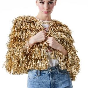 Alice + Olivia Fawn Fringe Tinsel Jacket - XS Gold